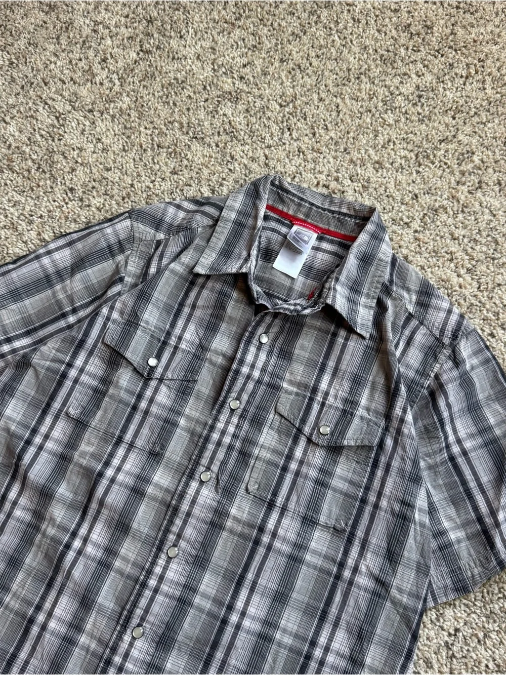The North Face Shirt Men’s Grey Pearl Snap Short Sleeve Button-Up Check Plaid M